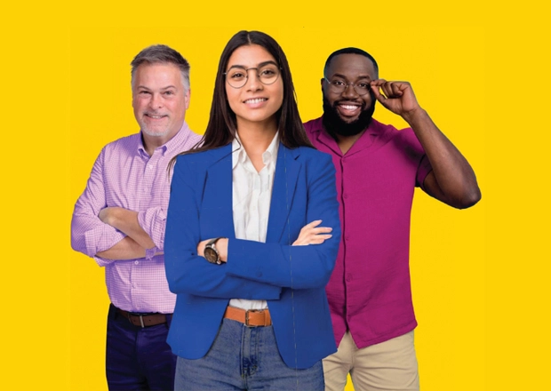 Three employees posing for image